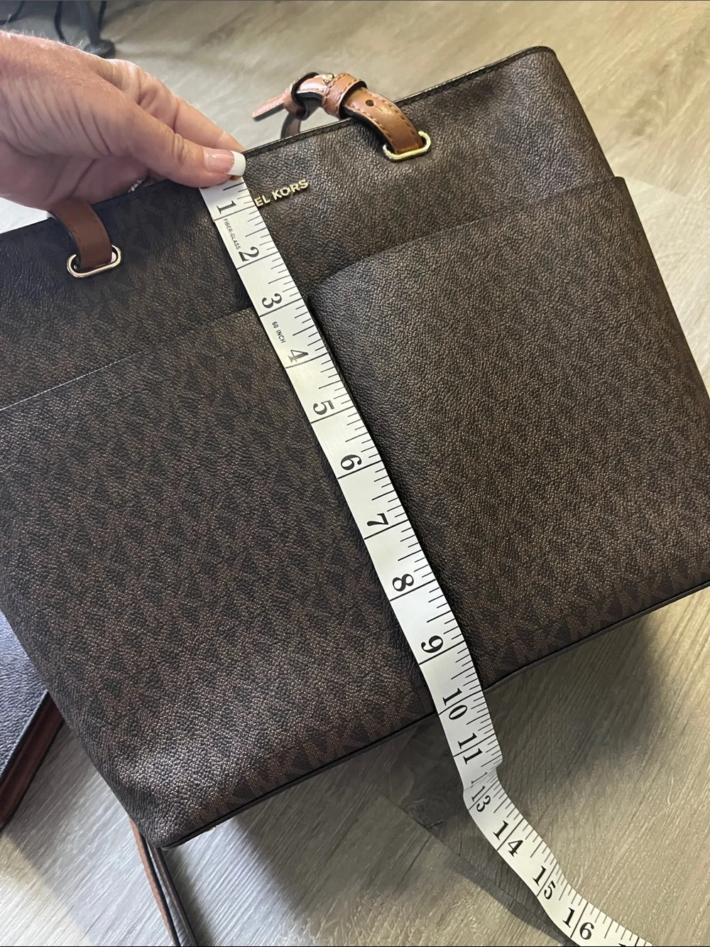 Michael Kors Brown MK Logo Tote with Tan Trim